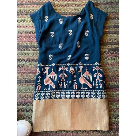 Anthropologie Floreat Dress, 0. Navy and Gold. Lovely - Picture 13 of 13